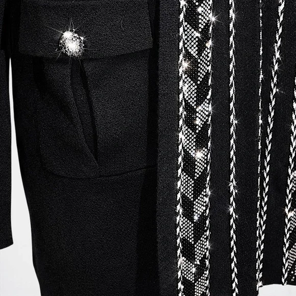 High Secret’s Black & White Crystal-Embellished Knit Sweater Jacket – Size XL - Picture 5 of 8